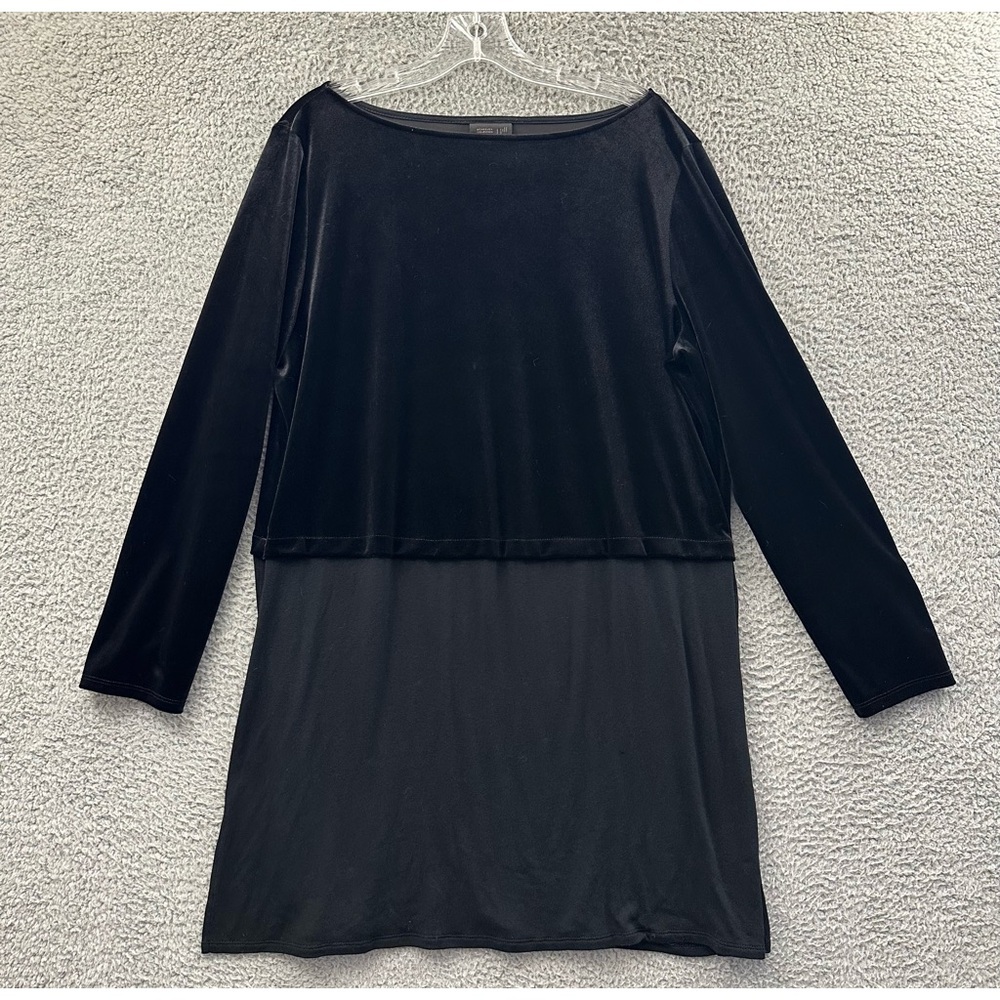 J. Jill Wearever Velvet Mixed Tunic Top‎ Black Dark Boho Holiday Office W Large